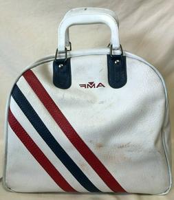Vintage AMF Bowling Ball Bag W/Metal Rack - White w/Blue & R